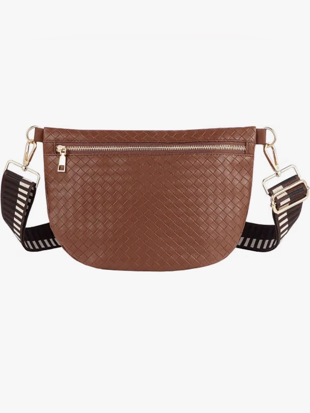 Woven Leather Crossbody Bag - Brown